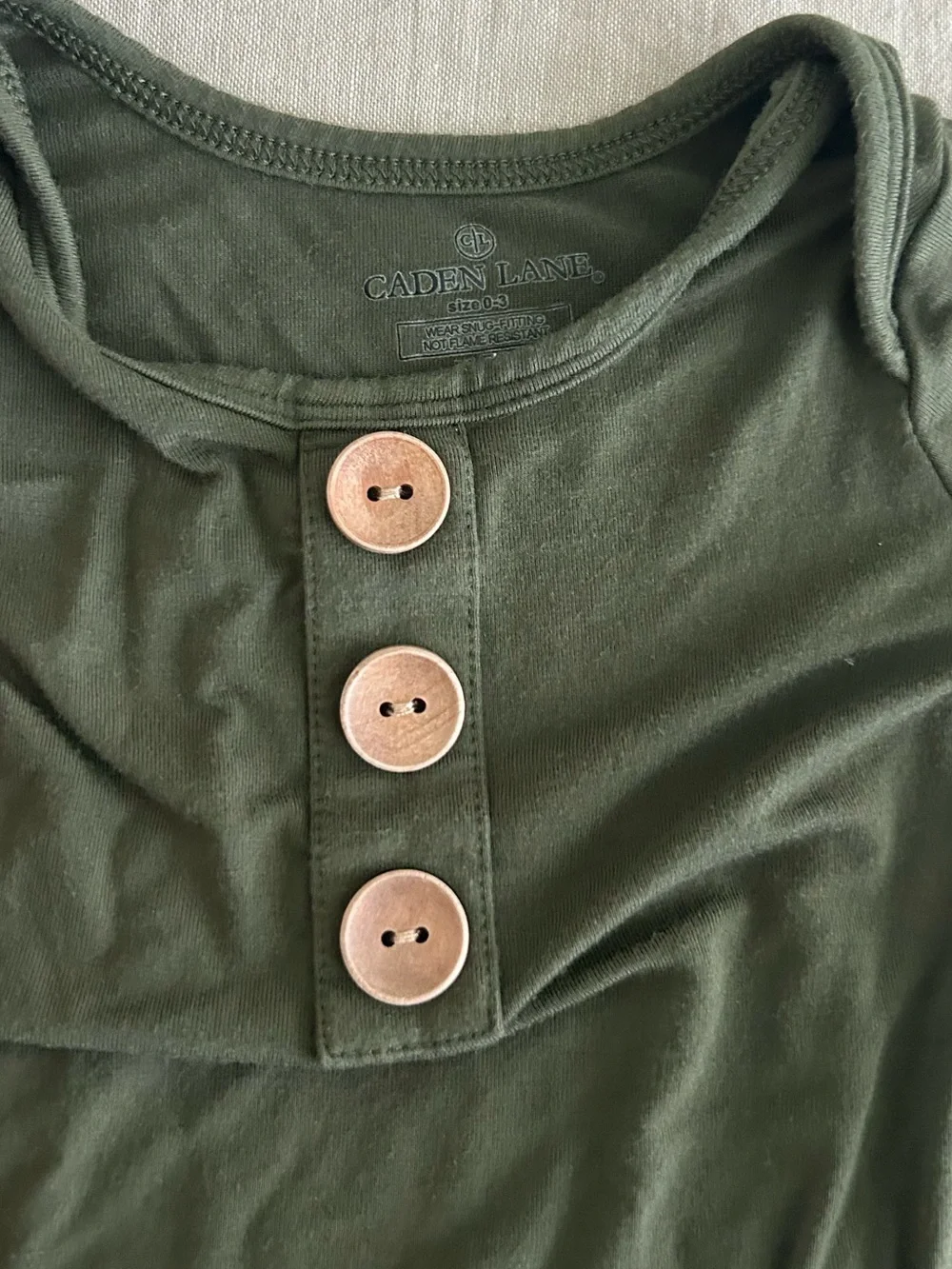 Caden Lane Olive Green Knotted Baby Gown with Button Front